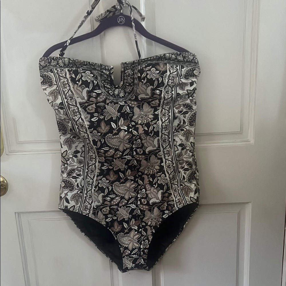 Boden Floral Black and White One-Piece Swimsuit